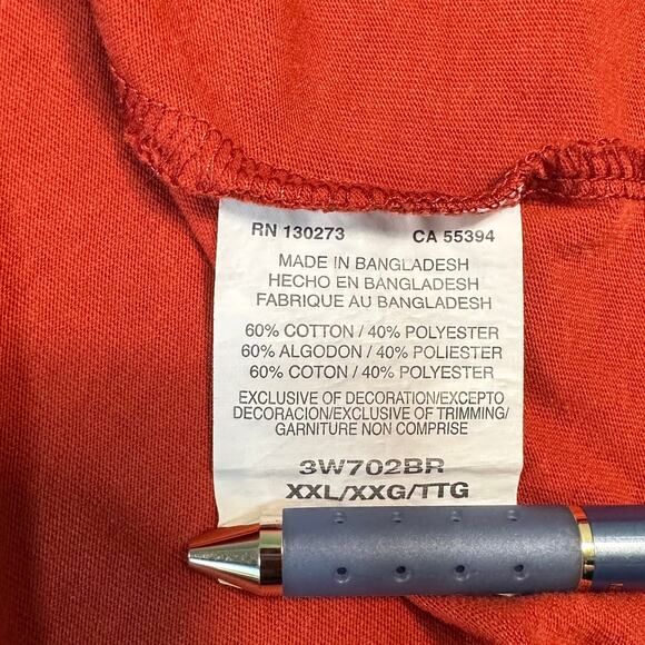 Wrangler Riggs Workwear Mens XXL Long Sleeve Orange/Red Crew Neck Pocket T-Shirt - Picture 6 of 10